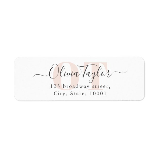 Minimal Monogram Modern Script Pink Return Address (Front)