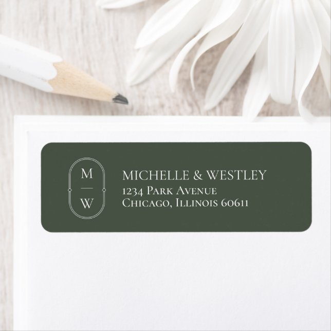 Minimal Monogram Moss Green Wedding Return Address (Insitu)