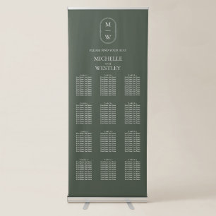 Minimal Monogram Moss Green Wedding Seating Chart Retractable Banner