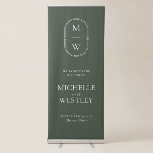 Minimal Monogram Moss Green Wedding Welcome Retractable Banner