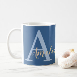 Minimal Monogram Name Blue Coffee Mug