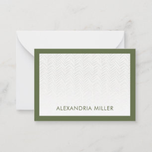 Minimal Monogram Name Herringbone Olive Card