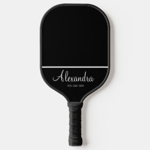 Minimal Monogram Name White and Black   Pickleball Paddle