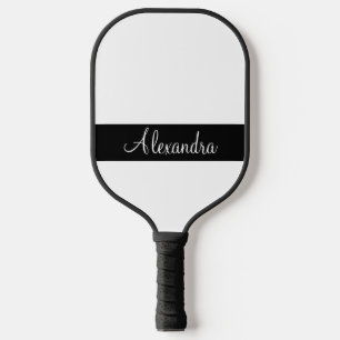 Minimal Monogram Name White and Black  Pickleball Paddle