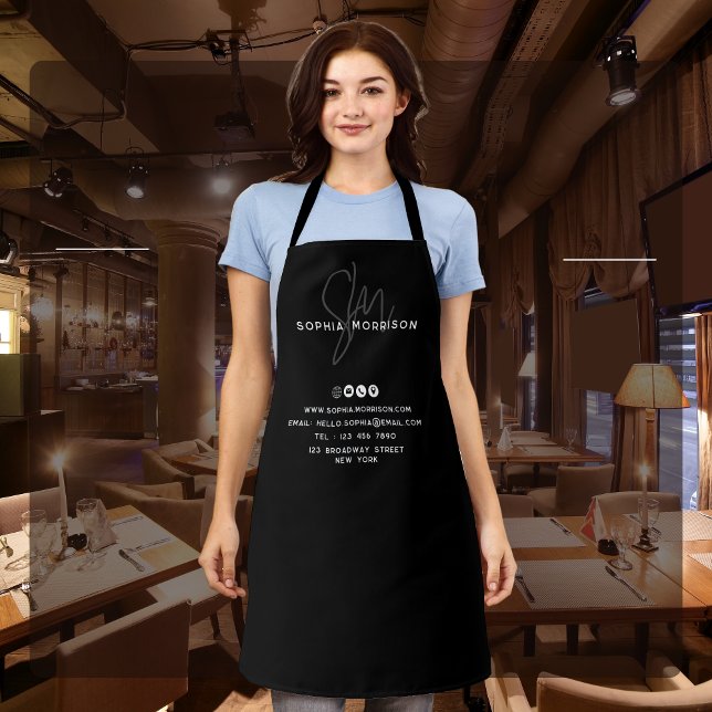 Minimal Monogram Natural Look Black Business Apron (Creator Uploaded)