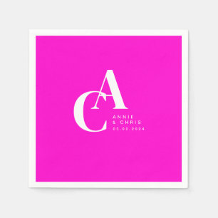 Minimal, Monogram, Neon-Pink, Wedding Napkin