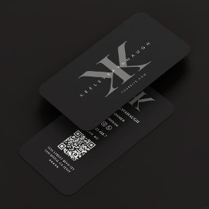 Minimal Monogram Professional Logo K Black Grey Business Card