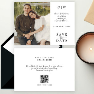 Minimal Monogram QR Code Photo Wedding Save The Date