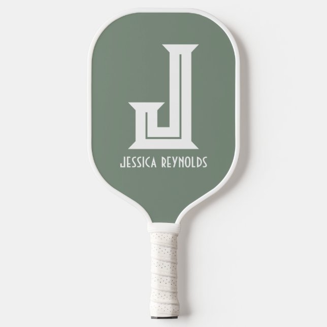Minimal Monogram Sage Green Pickleball Paddle (Front)
