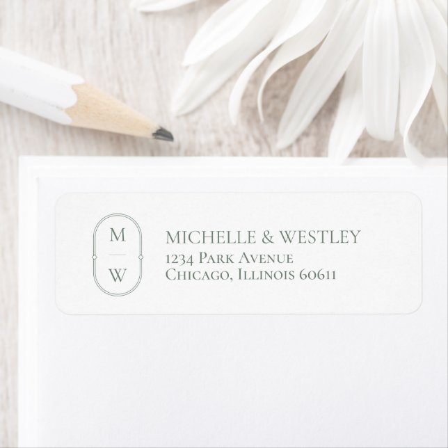 Minimal Monogram Sage Green Wedding Return Address (Insitu)