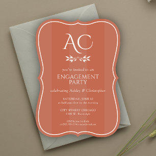 Minimal Monogram Striped Copper Engagement Party Invitation