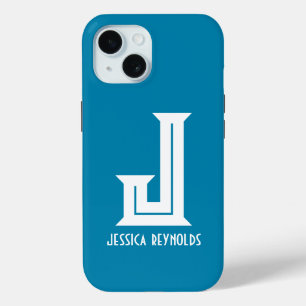 Minimal Monogram Teal iPhone 15 Case