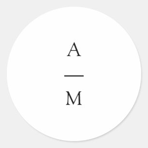 Minimal Monogram Trendy Chic Black White Wedding Classic Round Sticker