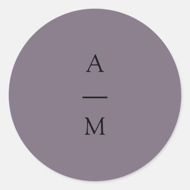 Minimal Monogram Trendy Chic Dusty Purple Wedding Classic Round Sticker (Front)