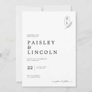 Minimal Monogram Wedding Invitation Design.