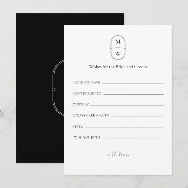 Minimal Monogram Wedding Wishes For Bride & Groom Advice Card (Front/Back)