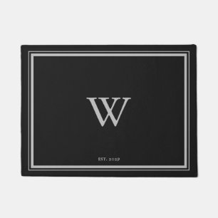 Minimal Monogram Welcome Charcoal Black   Grey Doormat