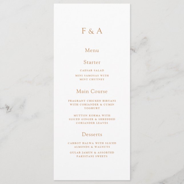 Minimal Monogram White Gold Muslim Wedding Table Menu (Front)