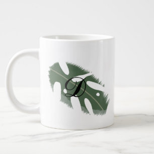 Minimal Monstera Leaf Greenery Monogram Large Coffee Mug