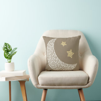 Minimal Moon & Gold Stars Decorative Throw Pillow