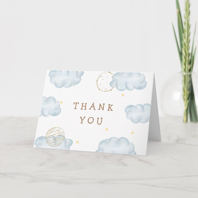 Minimal Moon Star Cloud Boy Books For Baby Shower Thank You Card (Front)