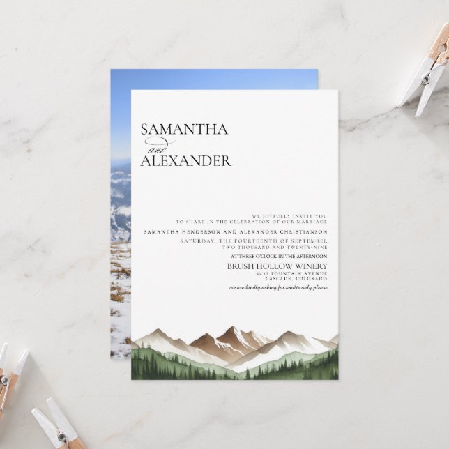 Minimal Mountain Wedding Invitation (Front/Back In Situ)
