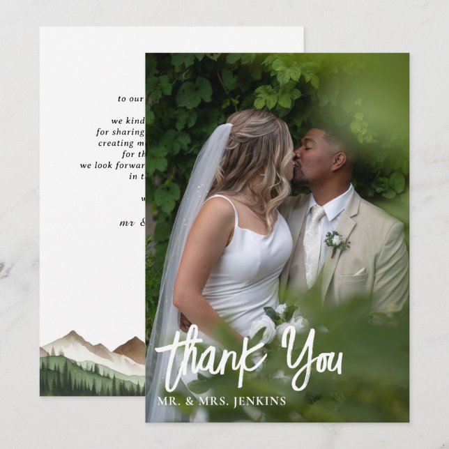 Minimal Mountain Wedding Thank You Card (Front/Back)