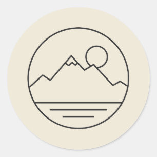 Minimal Mountains and Lake Linework Badge Classic Round Sticker