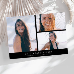 Minimal Multi Photo Graduation Announcement Black