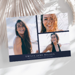 Minimal Multi Photo Graduation Announcement Navy
