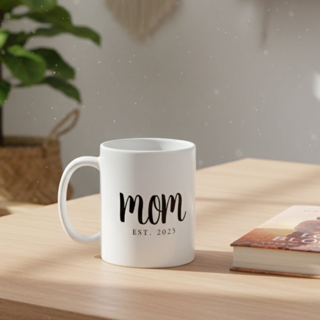 Minimal Mum Established Gift New Mum Coffee Mug (cute modern minimalist black and white mom mug with custom established date for mothers day gift)