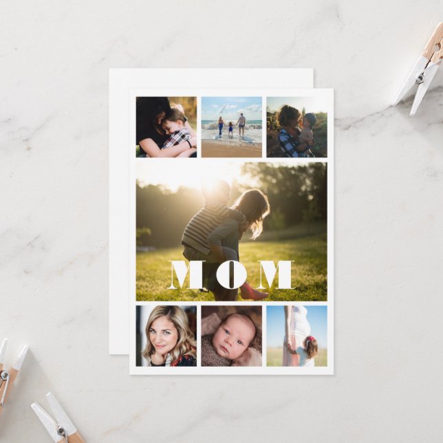 Minimal Mum Mother's Day Collage Photo Card (Front/Back In Situ)