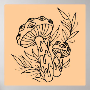 Minimal Mushroom Line Art Foil Prints