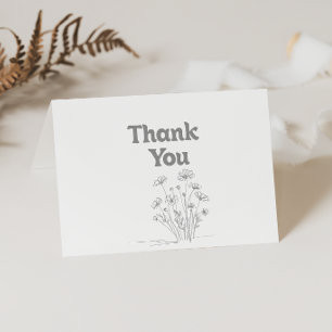 Minimal Muted Grey Wildflower Folded Wedding Thank You Card