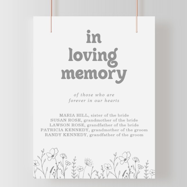 Minimal Muted Grey Wildflower In Loving Memory  Poster (Creator Uploaded)