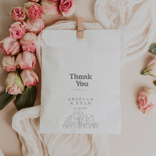 Minimal Muted Grey Wildflower Thank You Wedding Favour Bags