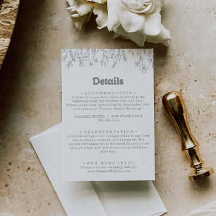 Minimal Muted Grey Wildflower Wedding Details Enclosure Card