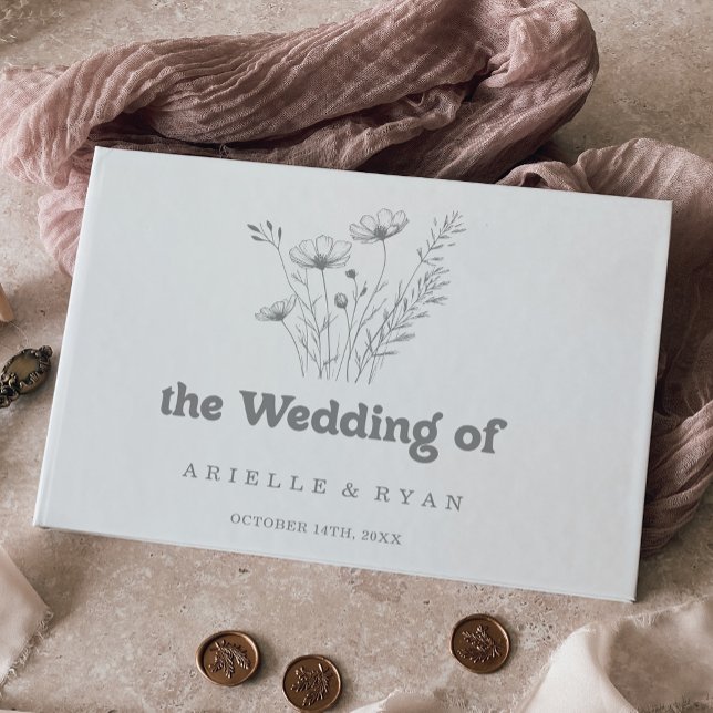  Minimal Muted Grey Wildflower Wedding Guest Book (Creator Uploaded)