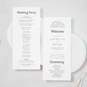 Minimal Muted Grey Wildflower Wedding Program Programme