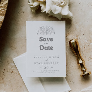 Minimal Muted Grey Wildflower Wedding Save The Date