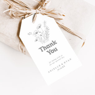 Minimal Muted Grey Wildflower Wedding Thank You Gift Tags