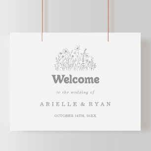 Minimal Muted Grey Wildflower Wedding Welcome Sign
