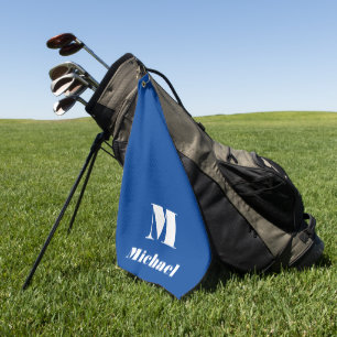 Minimal Name Initial Letter Solid Colour Blue Golf Towel