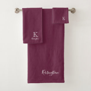 Minimal Name Monogram Colour Match Cranberry Bath Towel Set