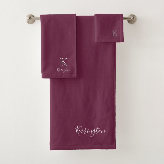 Minimal Name | Monogram Colour Match Cranberry Bath Towel Set (Insitu)