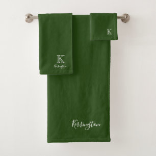 Minimal Name   Monogram Colour Match Forest Green Bath Towel Set