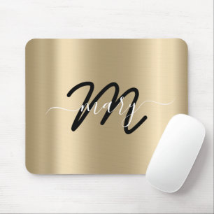 Minimal Name Monogram Gold Champagne Black Mouse Mat