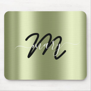 Minimal Name Monogram Mint Green Black Mouse Mat
