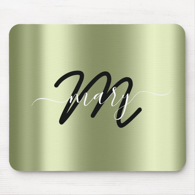 Minimal Name Monogram Mint Green Black Mouse Mat (Front)
