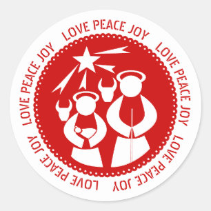 Minimal Nativity Scene Love, Peace, Joy Christmas Classic Round Sticker